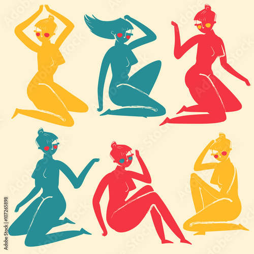 Set of elegant femininity woman silhouettes