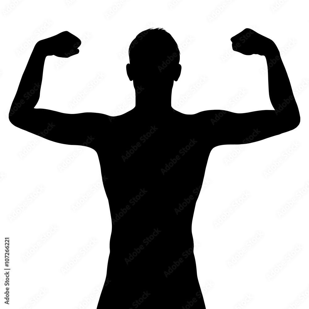 Male silhouette flexing his muscles Male silhouette flexing his muscles
