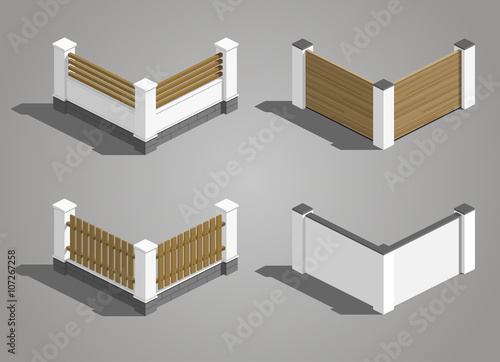Set of different sections of the fence in vector graphics