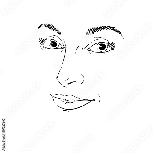 Vector art drawing, portrait of gorgeous happy smiling girl 