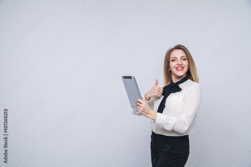 woman with a tablet pc isolated on white woman with a tablet pc isolated on white