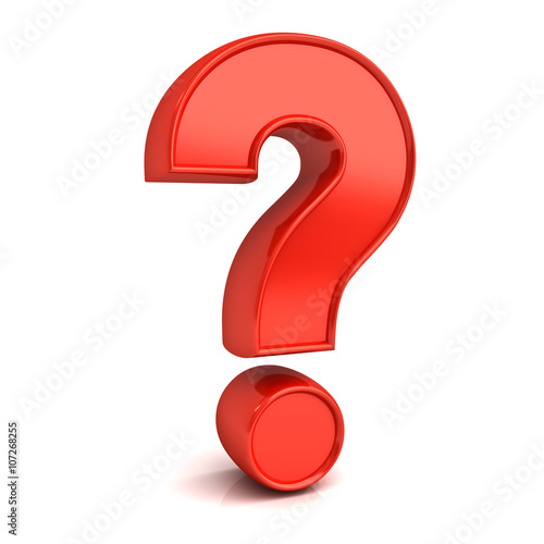 Red question mark isolated over white background with reflection 