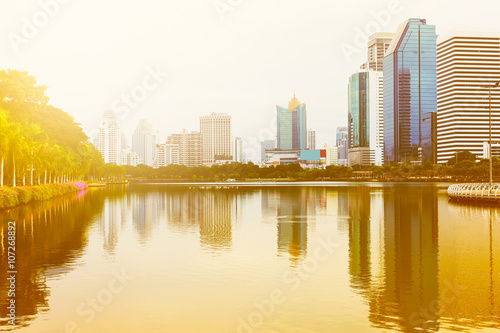 Business district cityscape in bangkok  Thailand. Vintage color