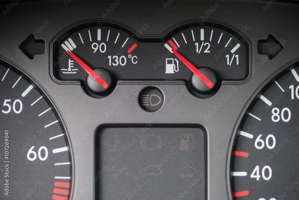 Fototapeta premium Car board tools, water and fuel indicator