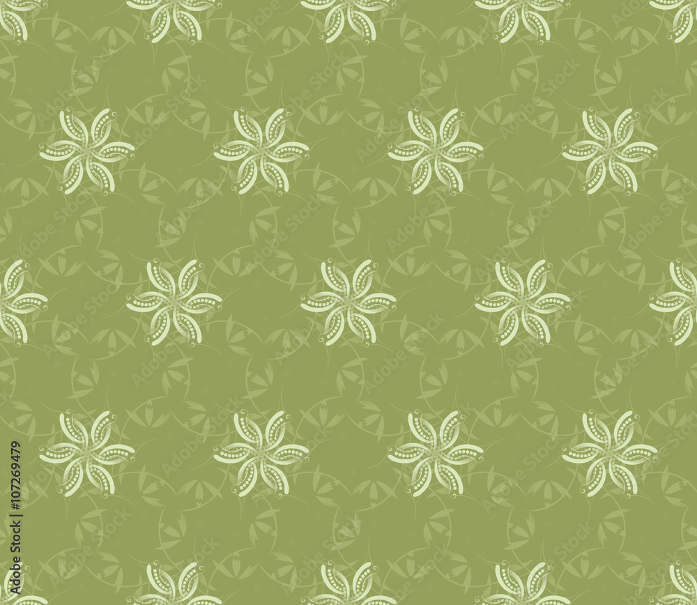 Fototapeta premium Green seamless wall-paper with abstract flower