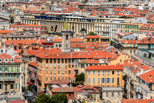 Panoramic view of Nice with colorful houses, Cote d'Azur, France