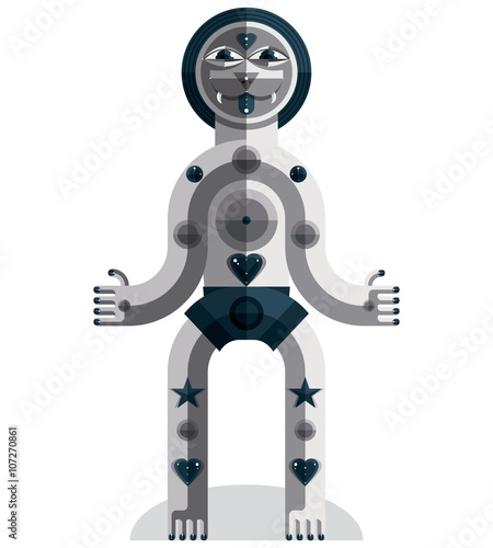 Flat design drawing of odd character, art cubism picture 