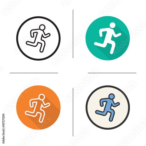 Running man flat design, linear and color icons set