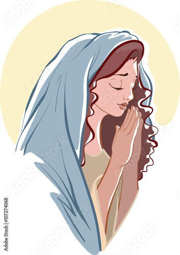 vector illustrations of praying virgin Mary isolated on white