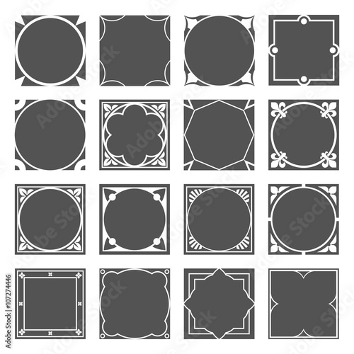 Collection of Square Decorative Border Frames with Solid Filled Background. Ideal for vintage label designs.