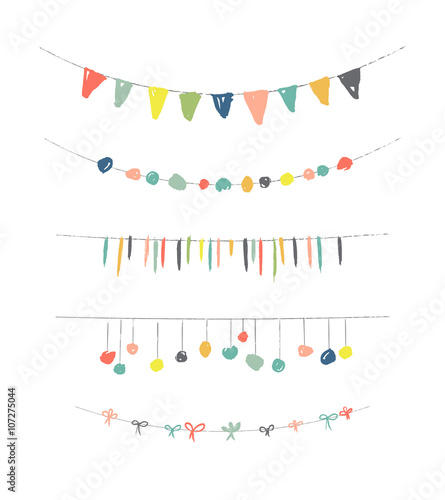 Collection of Hand Drawn Garlands, Party Banners and decor elements