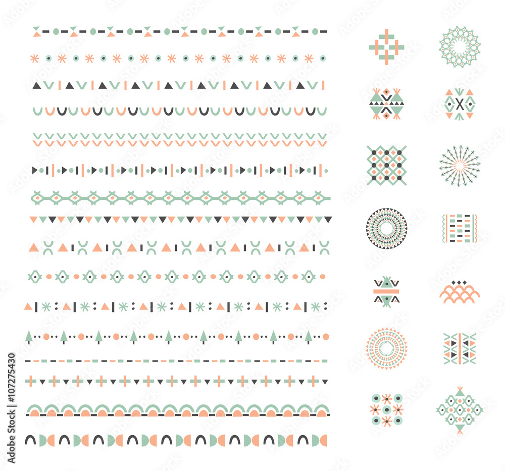 Ethnic set of Pattern Brushes plus decor elements. Isolated Ethnic set of Pattern Brushes plus decor elements. Isolated