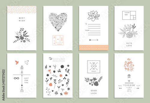 Hand drawn collection of romantic invitations. Wedding, marriage