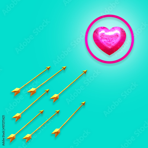 gold arrows into the heart on green background