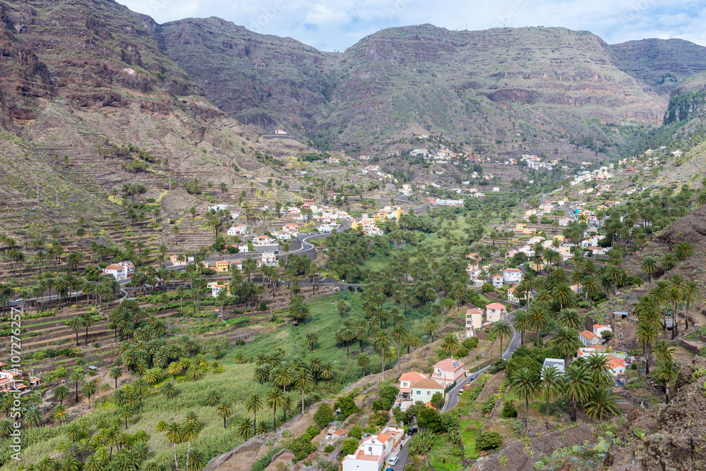 The Valle Gran Rey, the beautiful canyon on La Gomera is located on the west side of the island. Gomera has a unique nature that invites to hike. The terraces are still used for agriculture