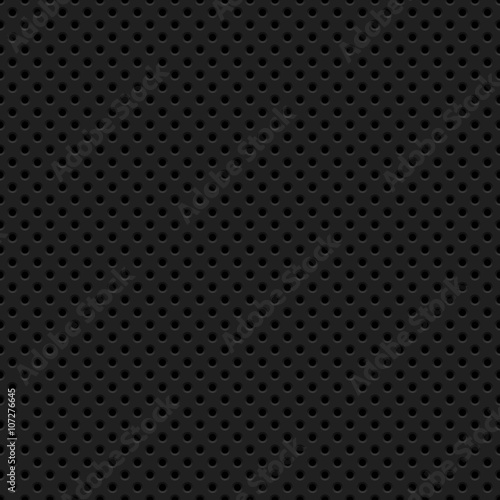Black abstract technology background with seamless circle perforated pattern, speaker grill texture for design concepts, wallpapers, web, presentations, interfaces and prints. Vector illustration.
