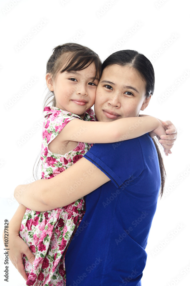 Close Up Of Affectionate Mother And Daughter on white isolated background Close Up Of Affectionate Mother And Daughter on white isolated background