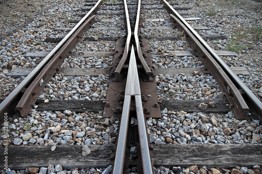 Close-up of the railway tracks Close-up of the railway tracks