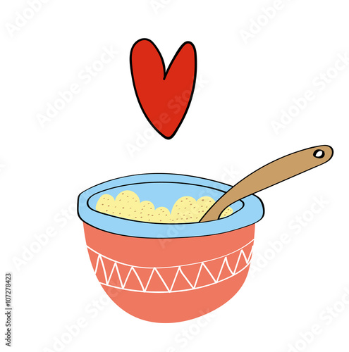 A delicious bowl of freshly made porridge or oat cereal with a red heart shape floating above it to show how much we love porridge