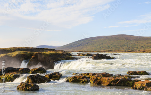 Godafoss Waterfall. Godafoss is a waterfall in Northern Iceland and is the Icelandic term for Waterfall of the Gods.