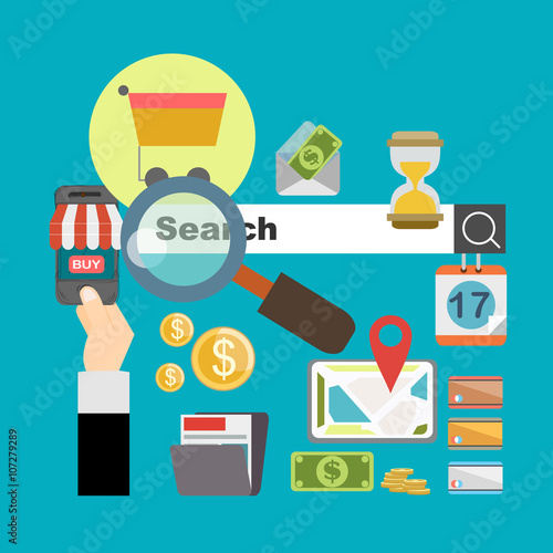 Set of flat design vector illustration concepts of online shopping, mobile marketing and digital marketing.
