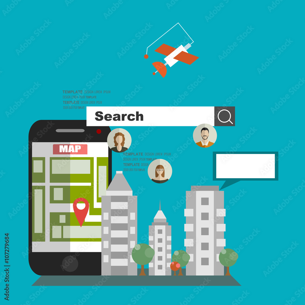 Vector illustration concept of holding smart-phone with mobile navigation. Flat design modern vector illustration icons set of urban landscape and city life. Building icon. Vector illustration concept of holding smart-phone with mobile navigation. Flat design modern vector illustration icons set of urban landscape and city life. Building icon.