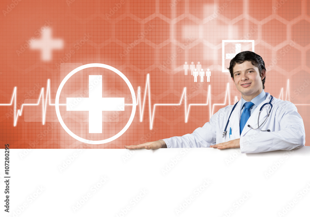 Doctor with banner Doctor with banner