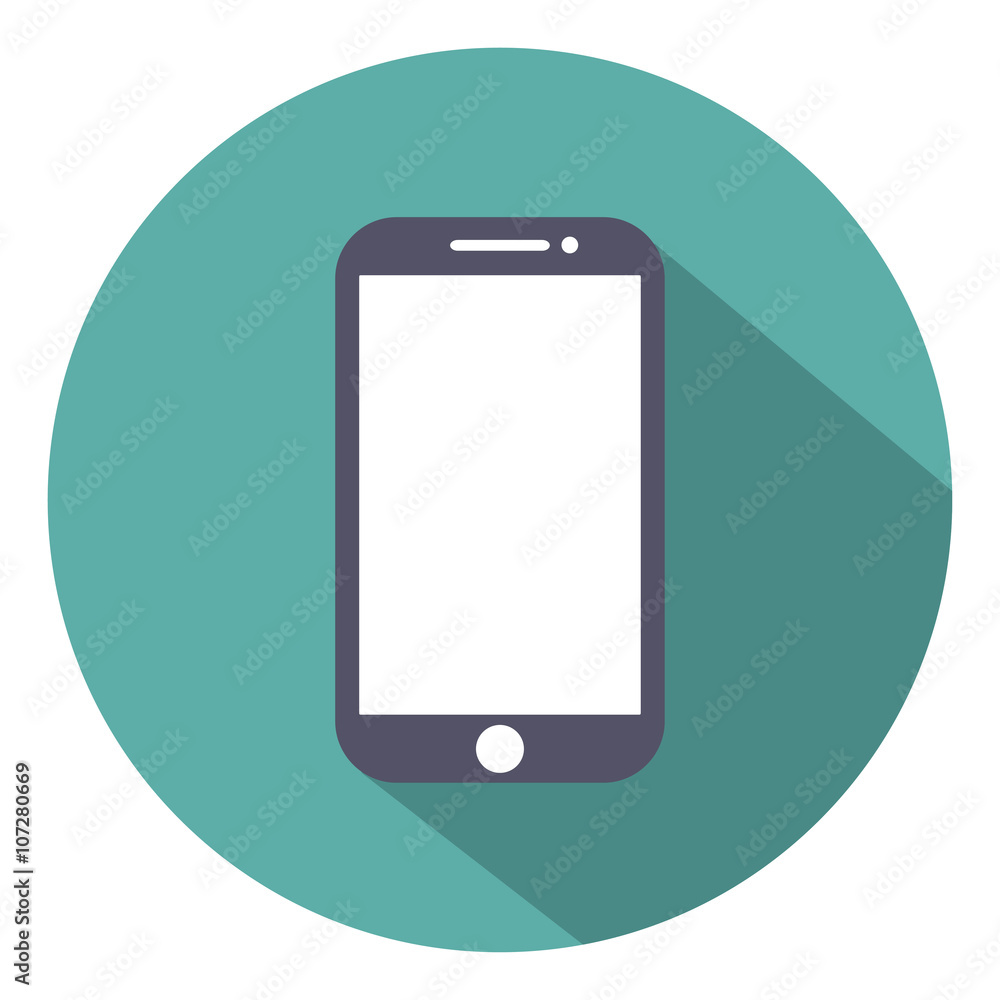 Mobile flat style icon with shadow on a green background, vector illustration Mobile flat style icon with shadow on a green background, vector illustration