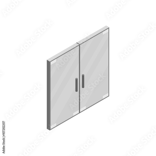 Double glass office door icon, isometric 3d style 