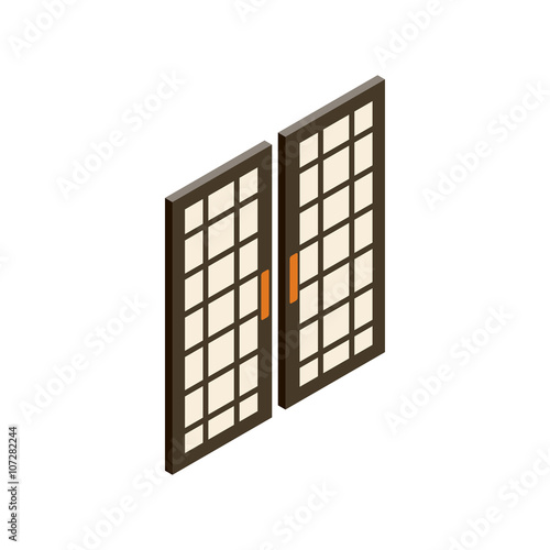 Japanese style doors icon  isometric 3d style  