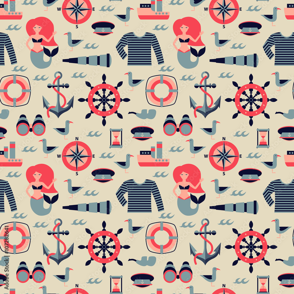 Vector marine seamless pattern, illustration Vector marine seamless pattern, illustration