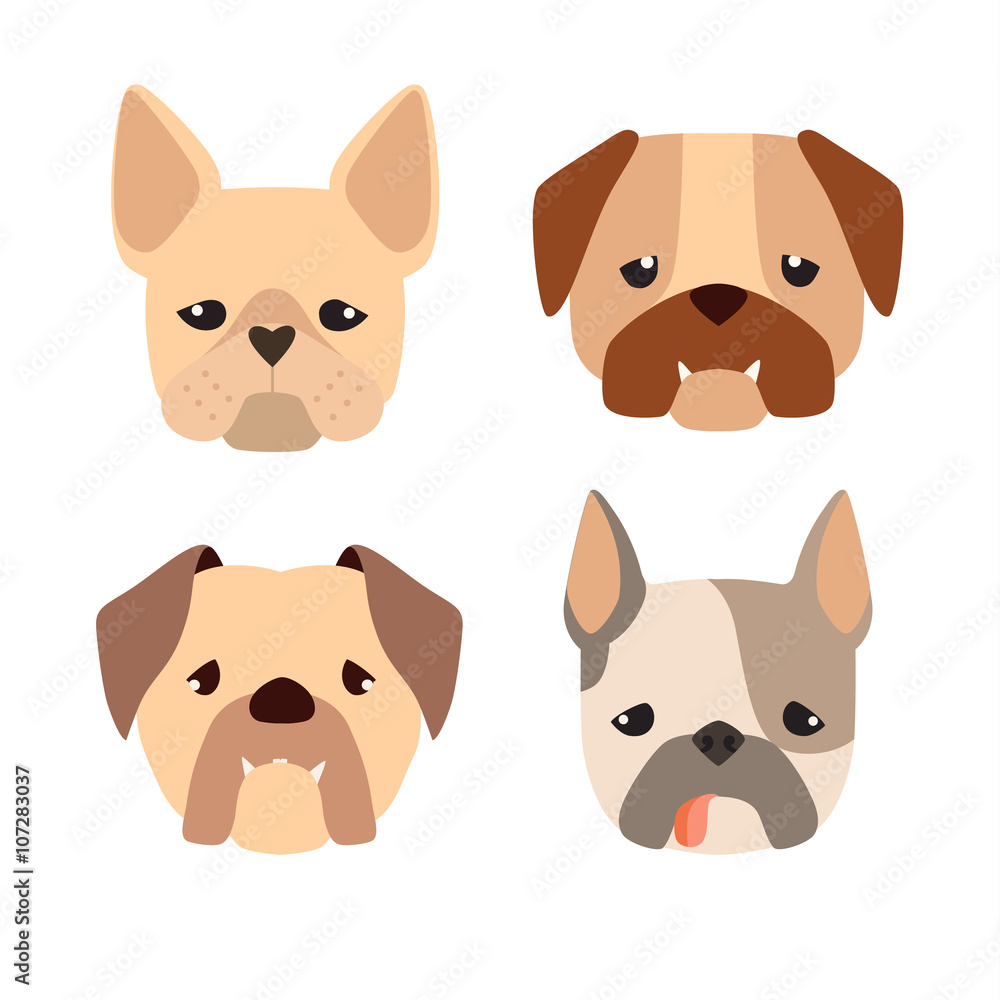 Fototapeta premium Cartoon bulldog. Cute dogs vector set of icons, illustration isolated on white background