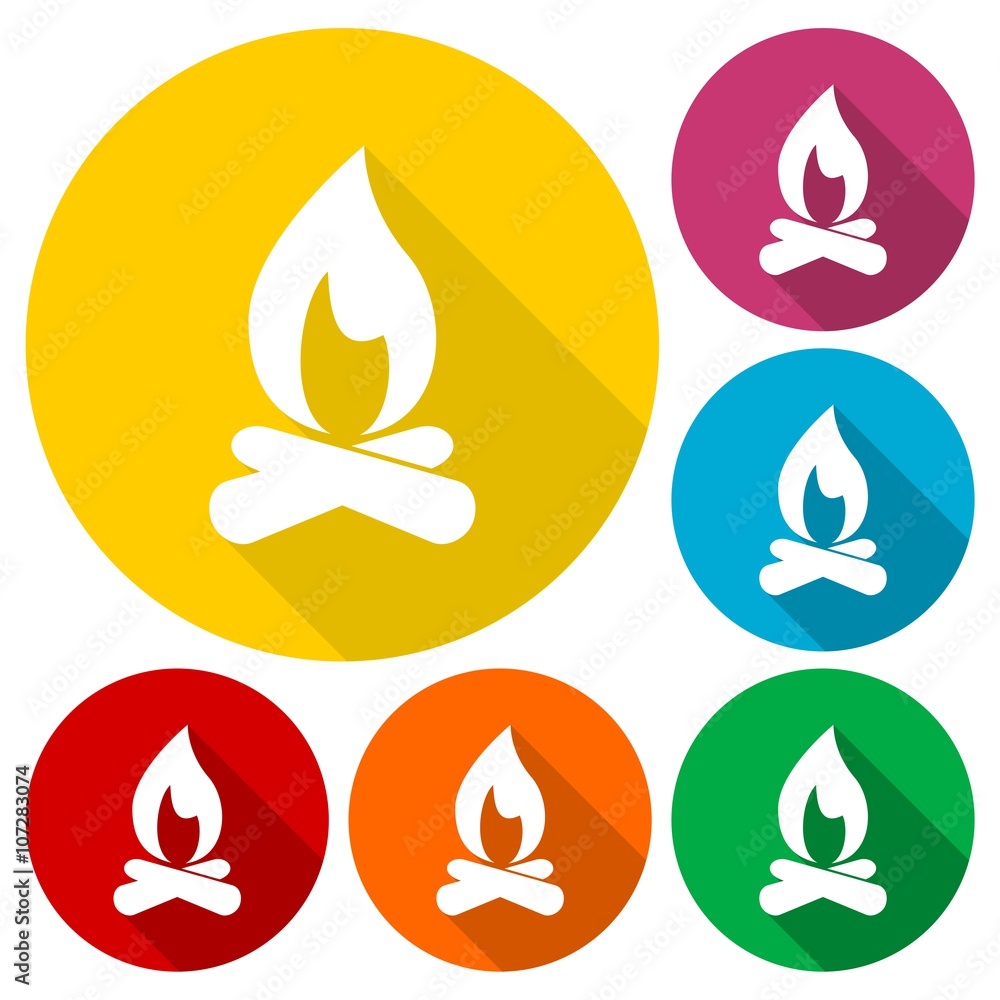 Campfire icons set with long shadow Campfire icons set with long shadow