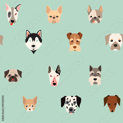 Cute dogs vector pattern, illustrations on colored background