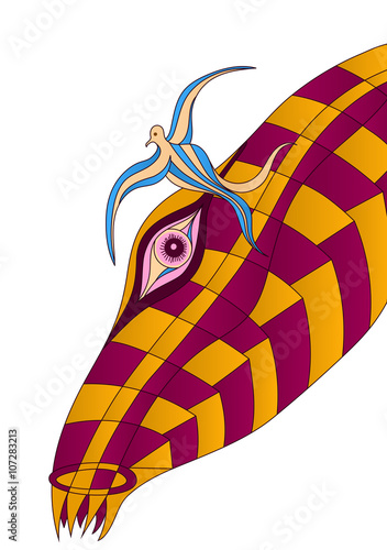 Futuristic vivid animal and bird, psychedelic vector surreal poster.