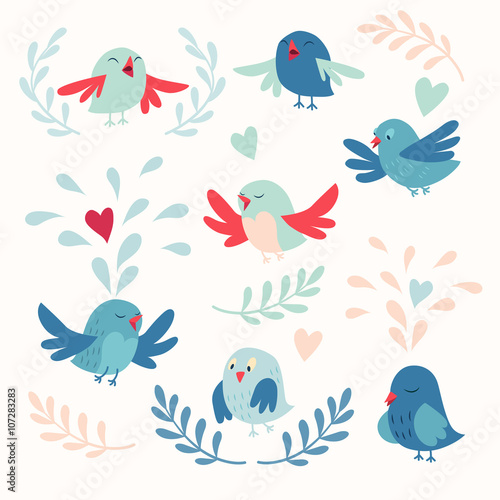 Cute birds vector card set