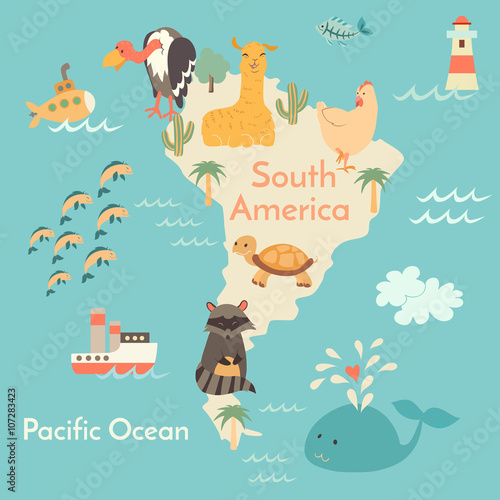 Obrazy do salonu Mapa świata zwierząt - Ameryka południowa