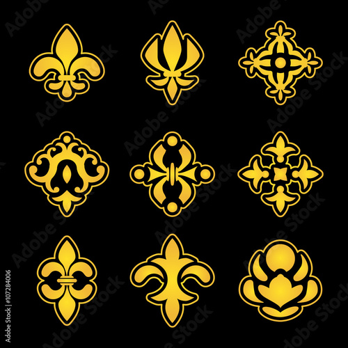 Royal lily elements. Lily flowers stylized vector pattern icons