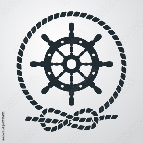 Icono plano timon con circulo de cuerda en fondo degradado