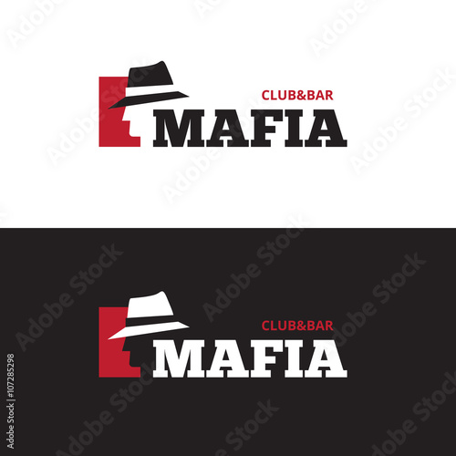 Vector minimalistic negative space man in hat logo. Mafia bar logo photo