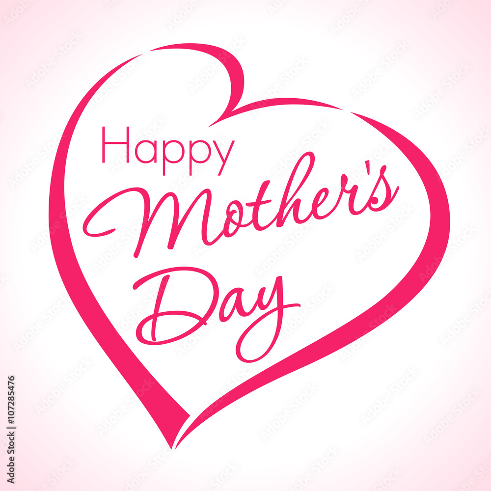 Happy mother's day lettering love.  Happy mother's day typographical design with heart pink background