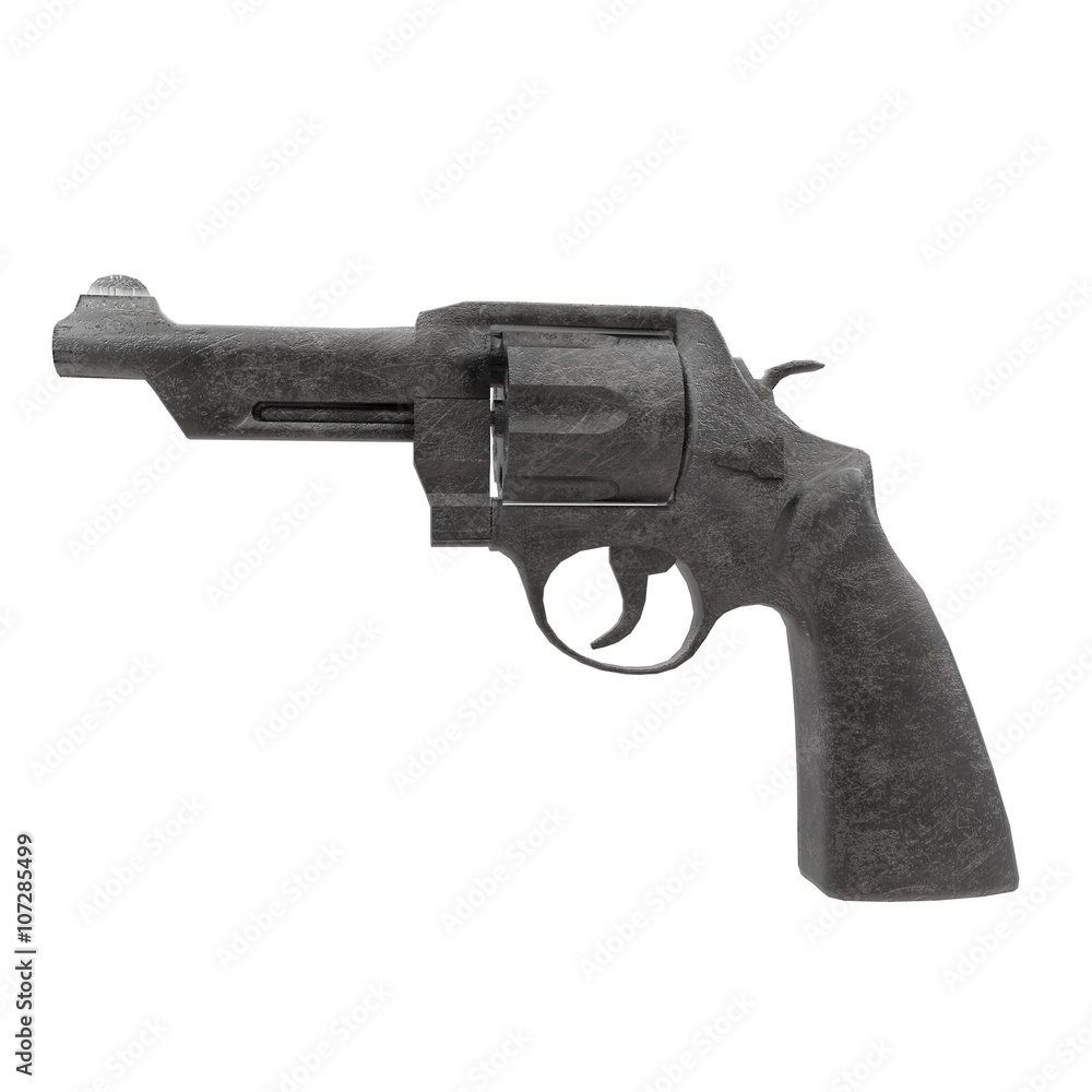 3D illustration abstract of revolver on white background