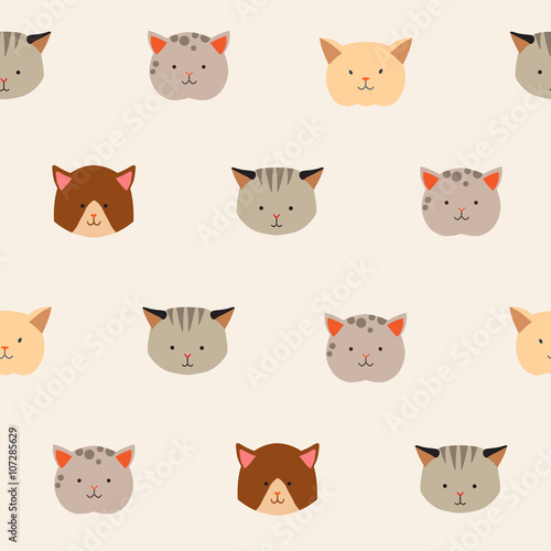 Cute cats vector pattern  illustrations on colored background.