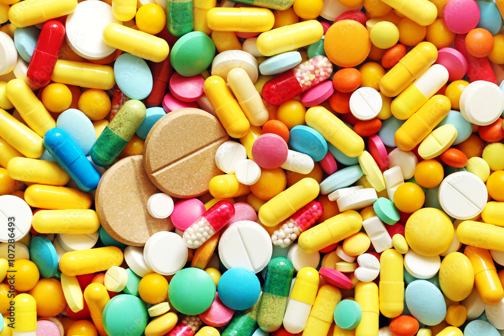 A lot of colorful medication and pills from above A lot of colorful medication and pills from above