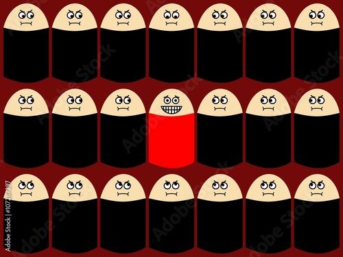 Alone against all. Many similar people angry against a different one