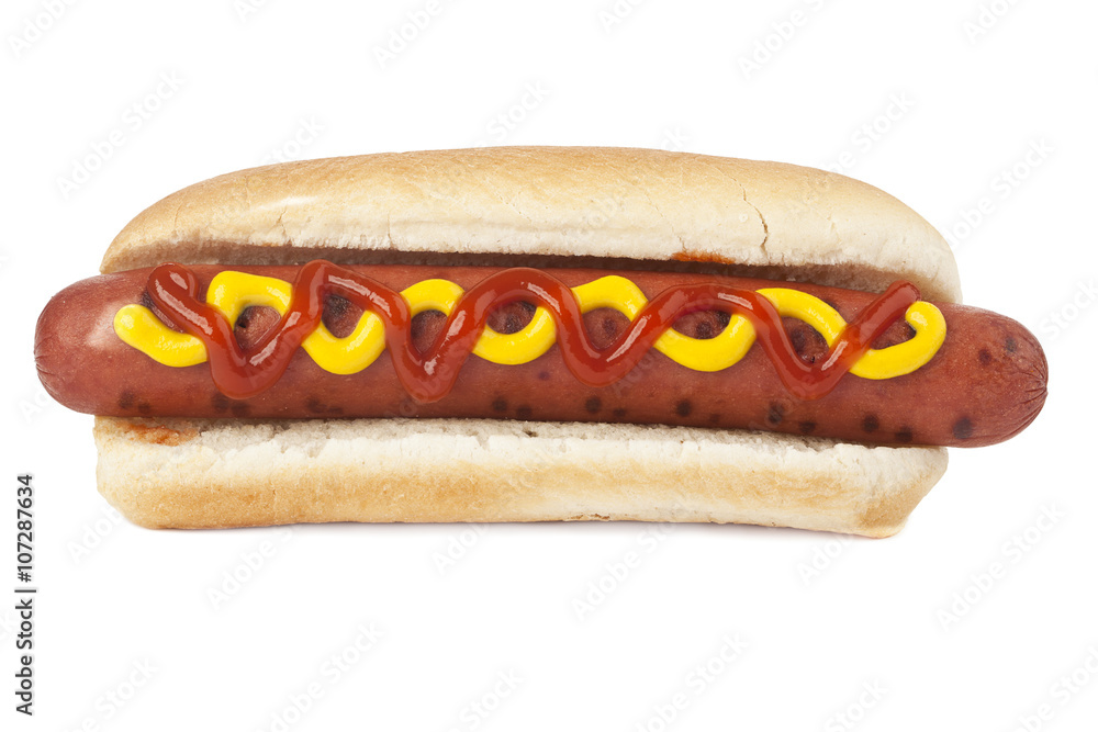 hotdog with mustard and ketchup in a bun hotdog with mustard and ketchup in a bun