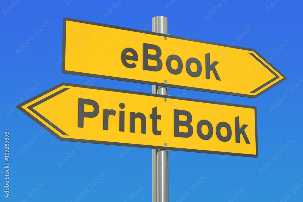 eBook vs Print Book concept, 3D rendering eBook vs Print Book concept, 3D rendering