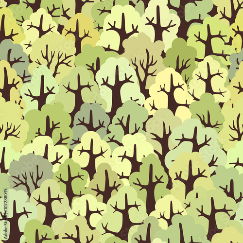 Green seamless background forest of deciduous trees.