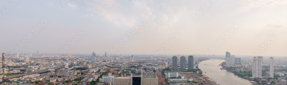 Bangkok panorama / Bangkok panorama, view of capital Bangkok Thailand from abandoned building.