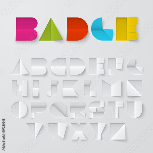 Vector font made of cutted and folded paper.
